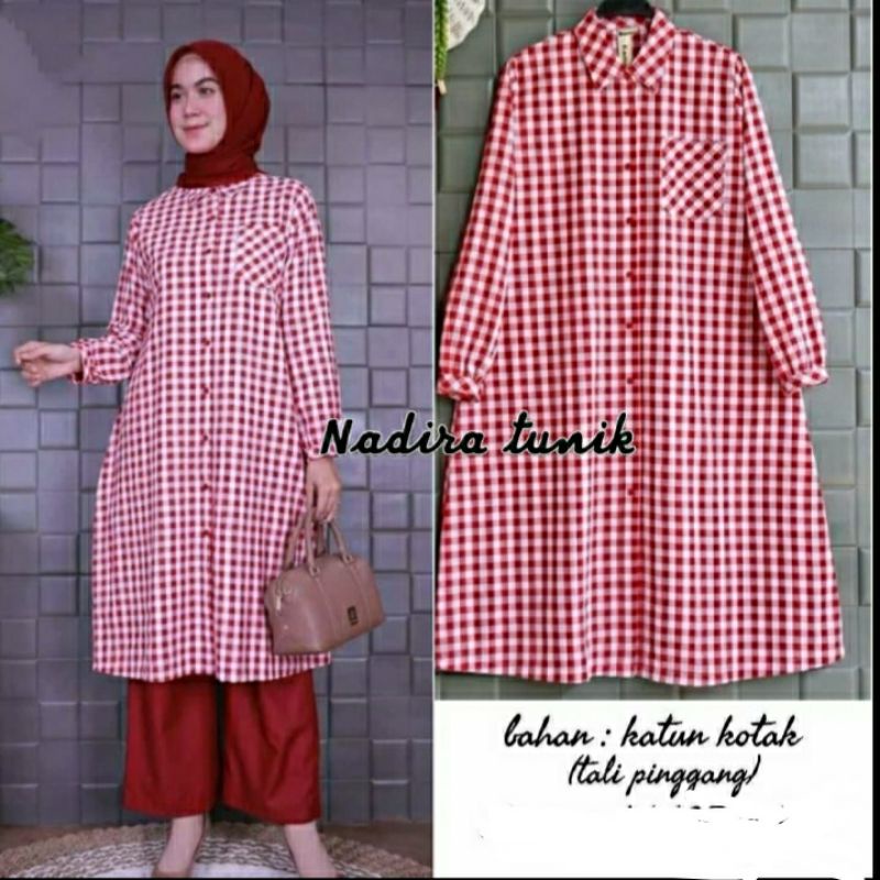 Nadira Tunik motip kotak/atasan tunik wanita terbaru/size L/XL