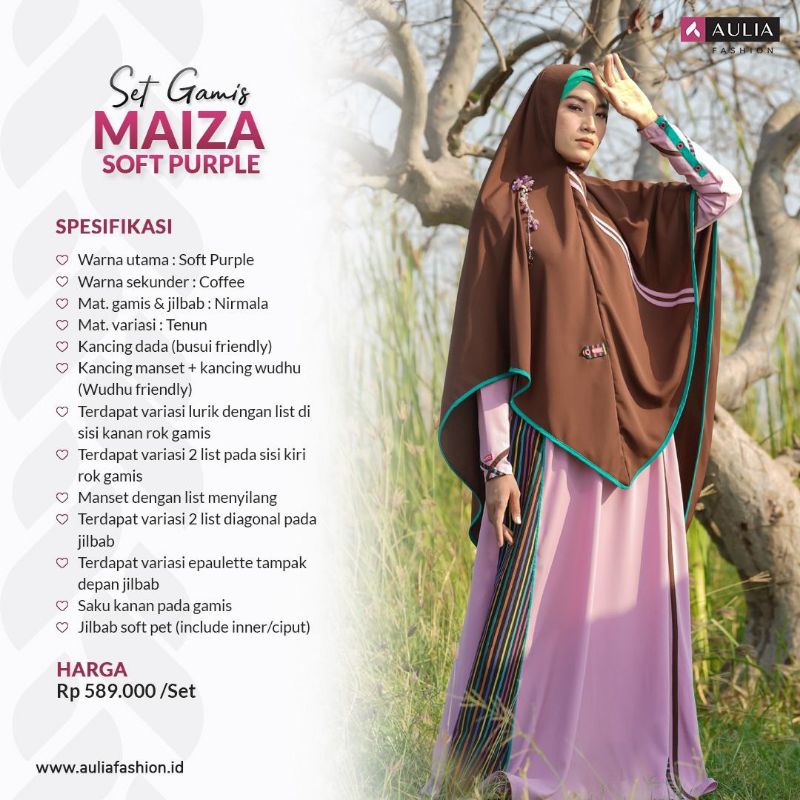 SET GAMIS SYARI TERBARU AULIA FASHION "MAIZA SOFT PURPLE" MOTIF TENUN BAHAN NIRMALA GAMIS ELEGAN