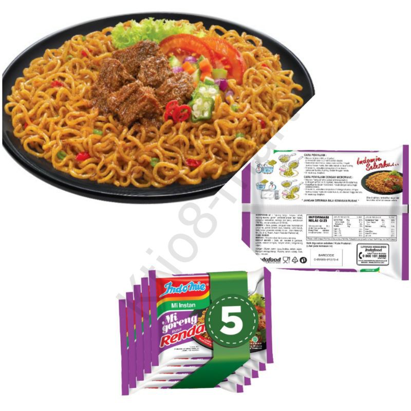 

Indofood - Indomie Goreng Rendang 5pcs/Mie Instan rasa rendang