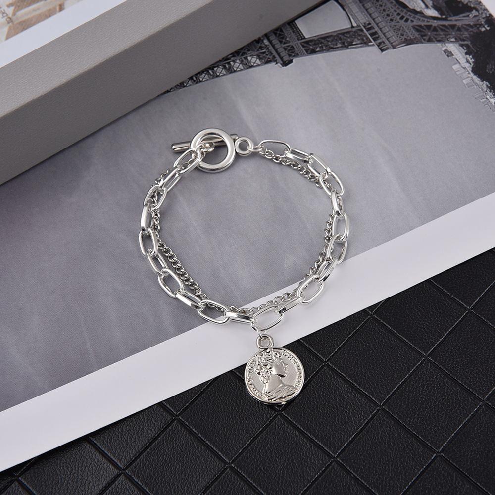 Coin Pendant Couple Bracelet Double Chain Bracelets for Women Girl Summer Party Jewelry Gift