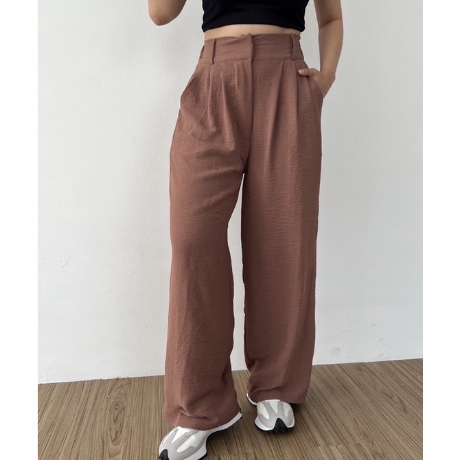 Trivela - Celana Kulot Crinkle Highwaist Wanita Loose Cullotes Pants 3412 - Hailey Loose Cullotes - SJJ