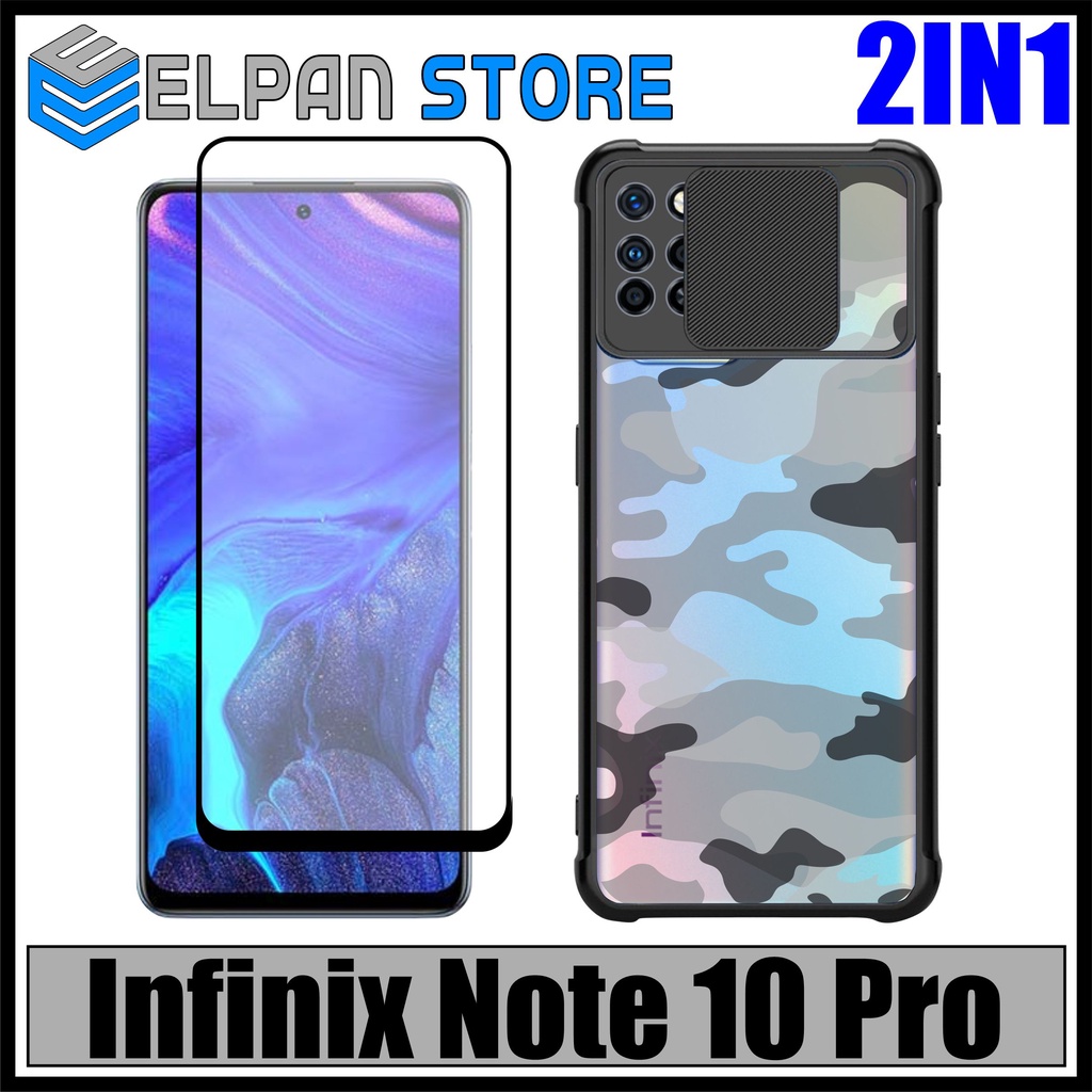 Case Infinix Note 10 Pro Paket 2in1 Softcase Slide Army Free Tempered Glass Layar