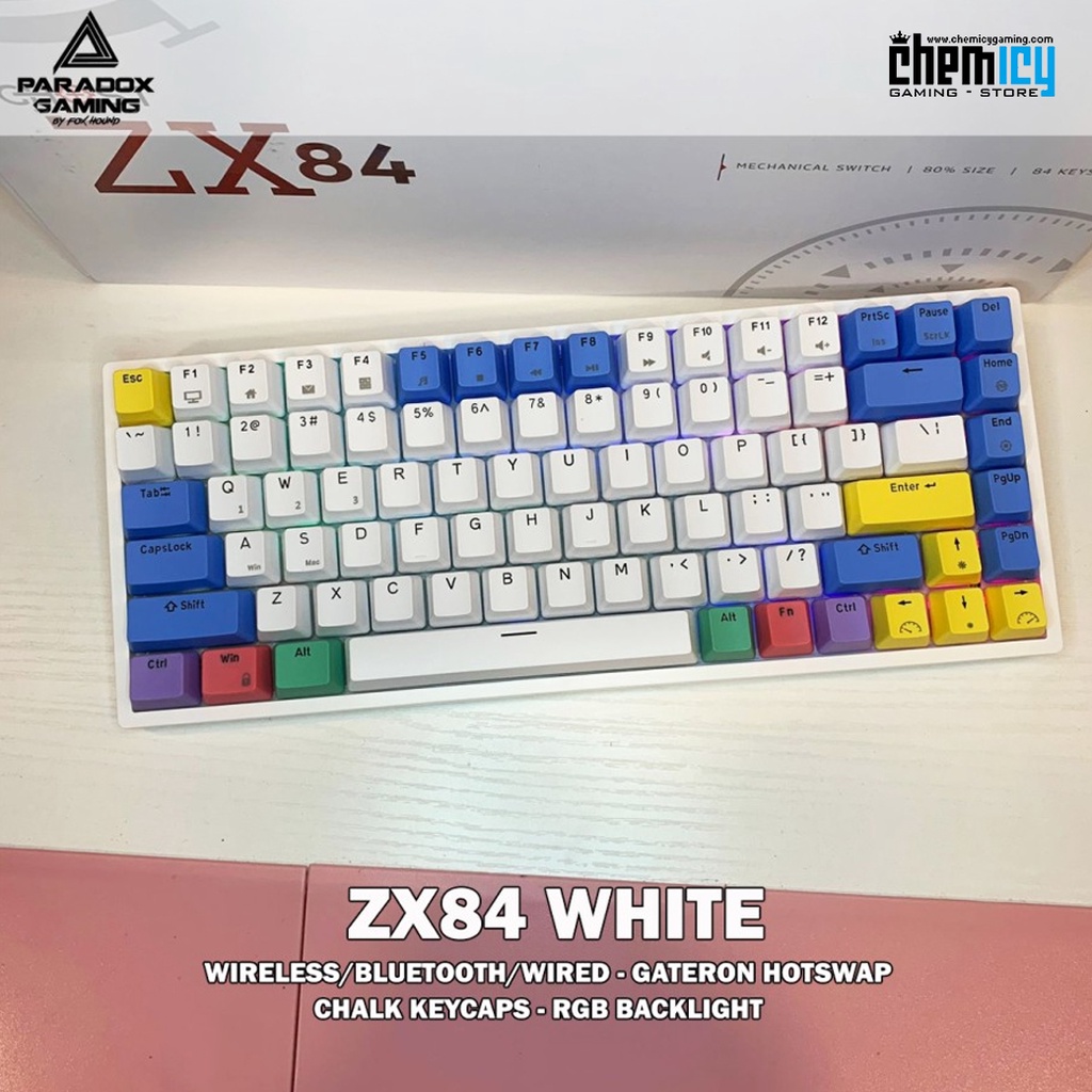 Paradox Gaming ZX84 White Hotswap Wireless Mechanical Gaming Keyboard