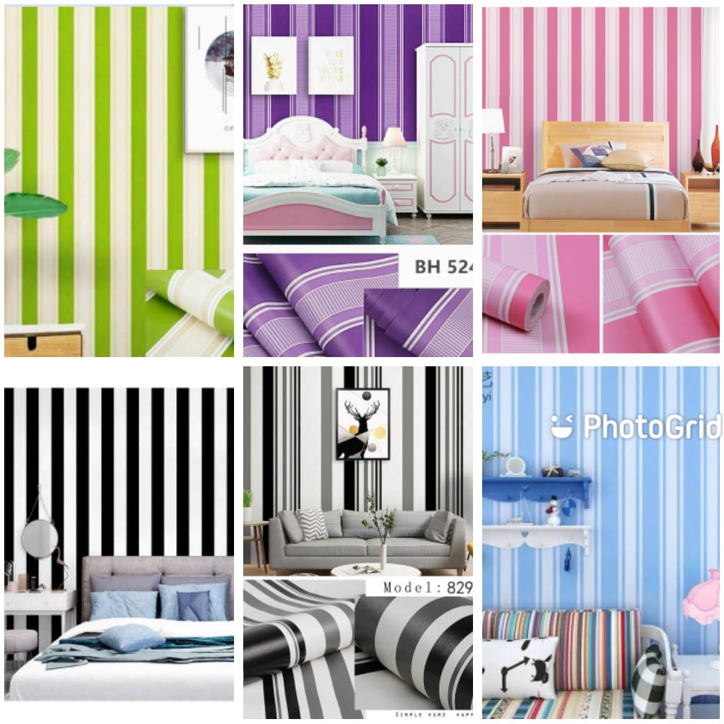 Wallpaper Stiker Dinding Dekorasi Ruang Tamu Kamar Teras Cafe Motif Salur Putih Bahan Pvc Panjang 10
