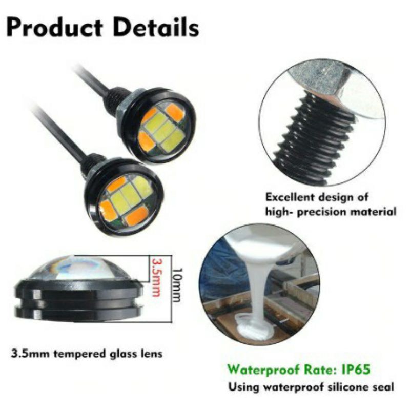 Lampu LED Mata Elang baut 2 warna, 2in1 Eagle Eyes Sein Senja rem Mobil Motor DC 3 kabel-4