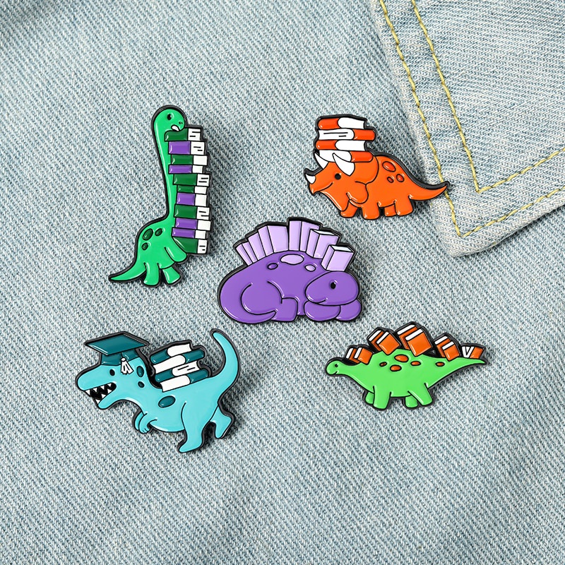 Bros Pin Enamel Desain Kartun Dinosaurus Dan Buku Untuk Anak