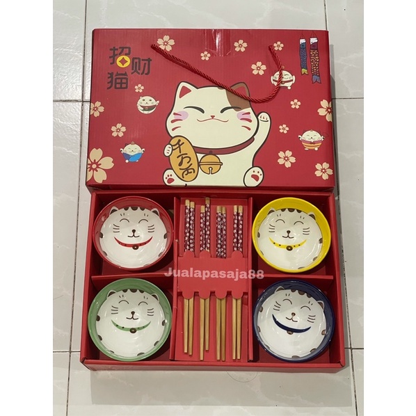 mangkok kucing hoki giftset imlek/hadiah imlek/hampers imlek/mangkok lucu/giftset hampers