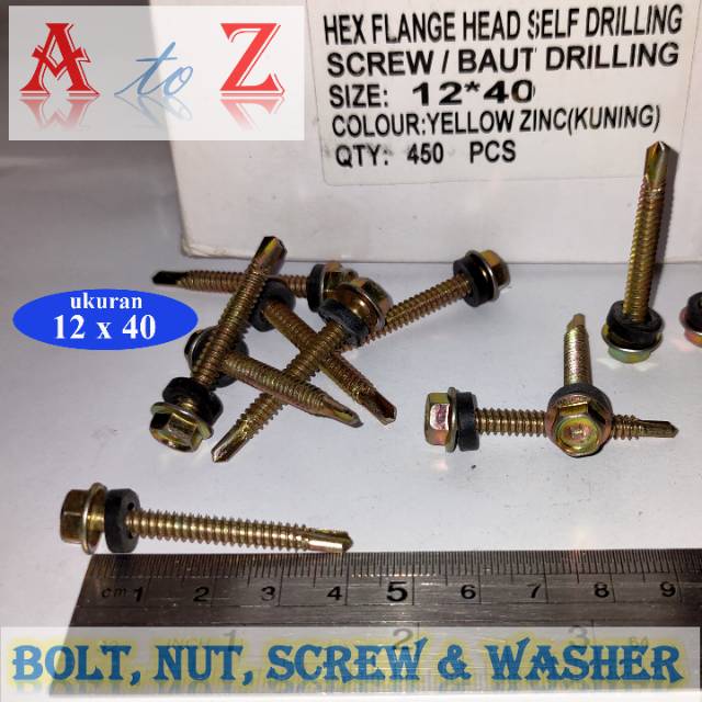 Sekrup driling 12 x 40 mm (100pcs)/baja ringan/atap/taso/seng/sds/roofing/baut driling 12 x 40mm