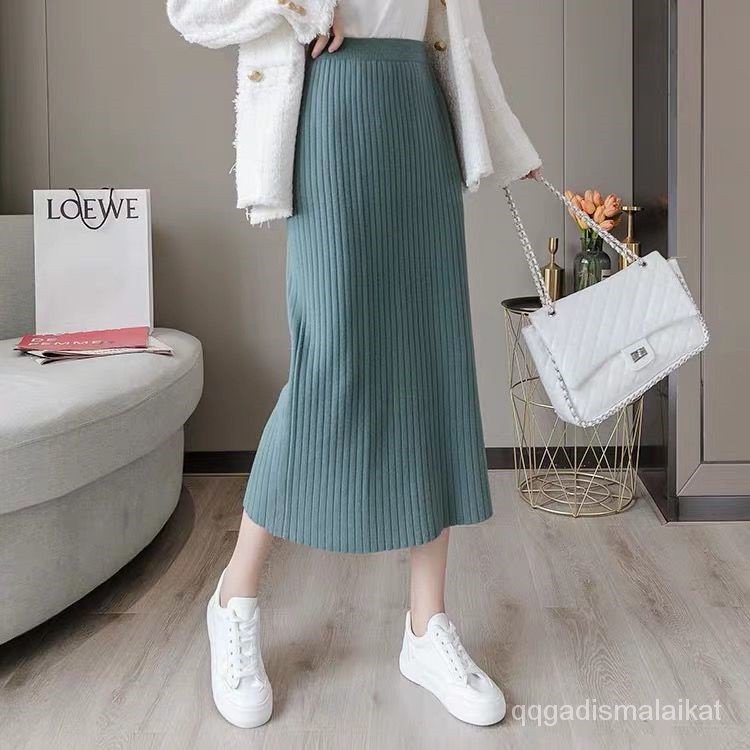 Rok Hitam Rok Rajutan Rok Lengan Dibungkus Lurus Rok Panjang Wanita rok skirt rok knit rajut premium