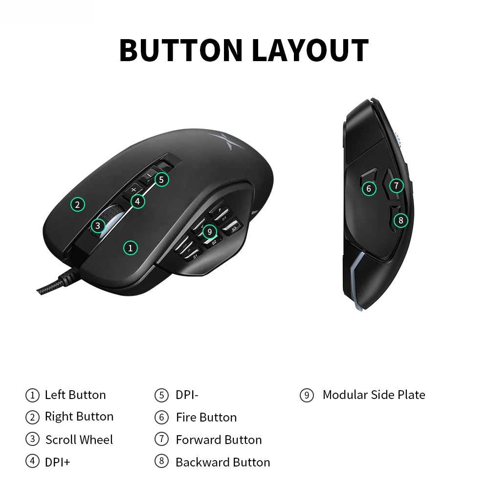 Delux M631 MMO / MOBA Gaming Mouse RGB PAW3327 Sensor