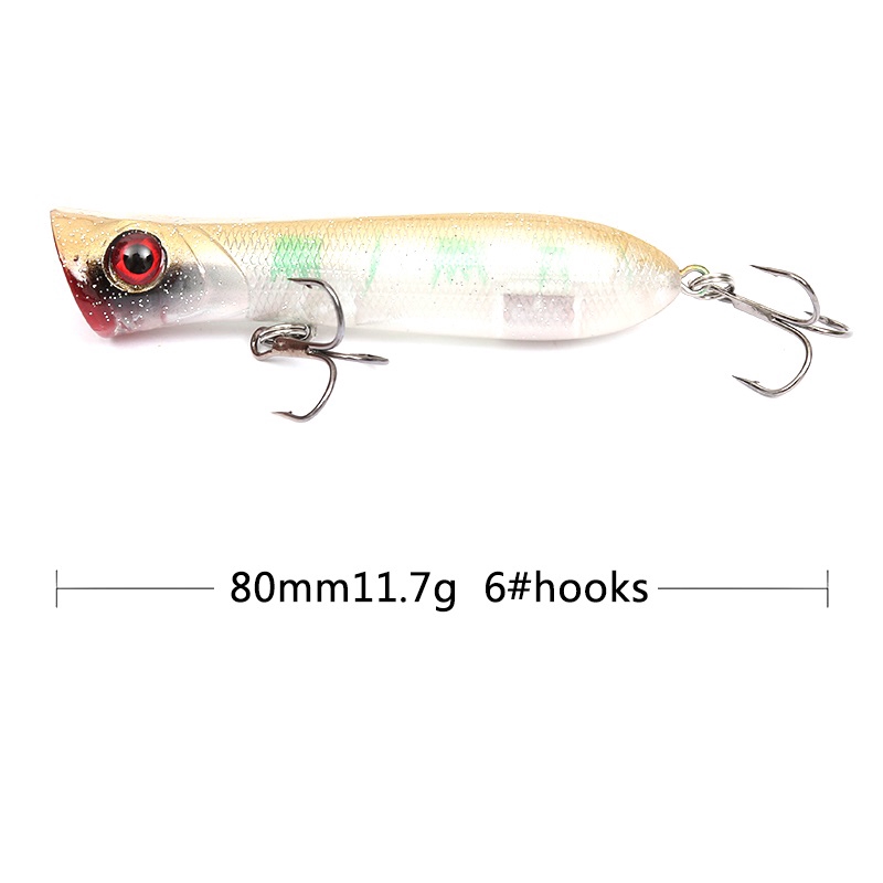 10Pcs Popper Fishing Lure 8cm/11.7g Swimbait Umpan Pancing Swimbait Ikan Bass Bait Minnow Floating