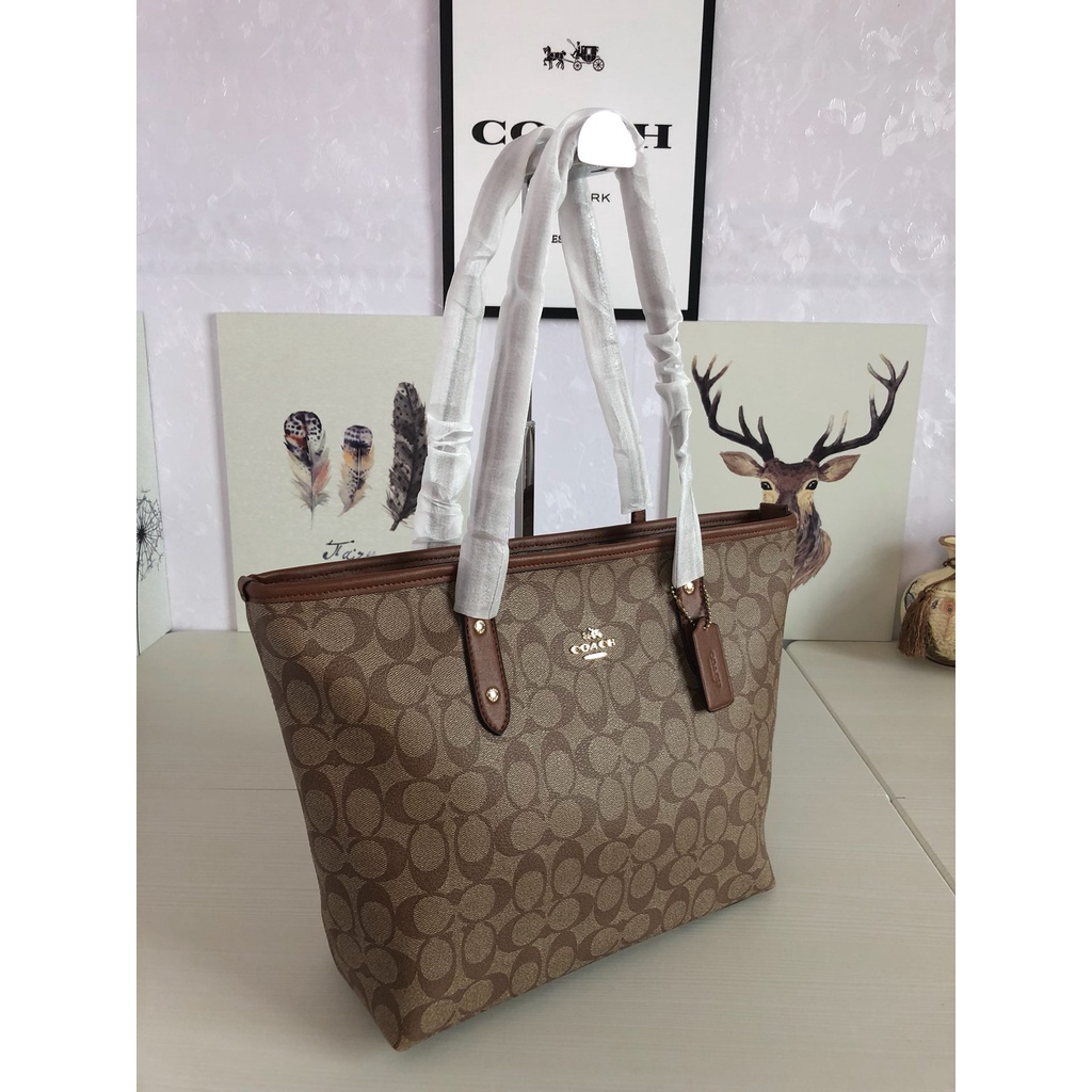 [Instant/Same Day] Coach 58292 Canvas leather tote bag for ladies with one shoulder bag  gwd