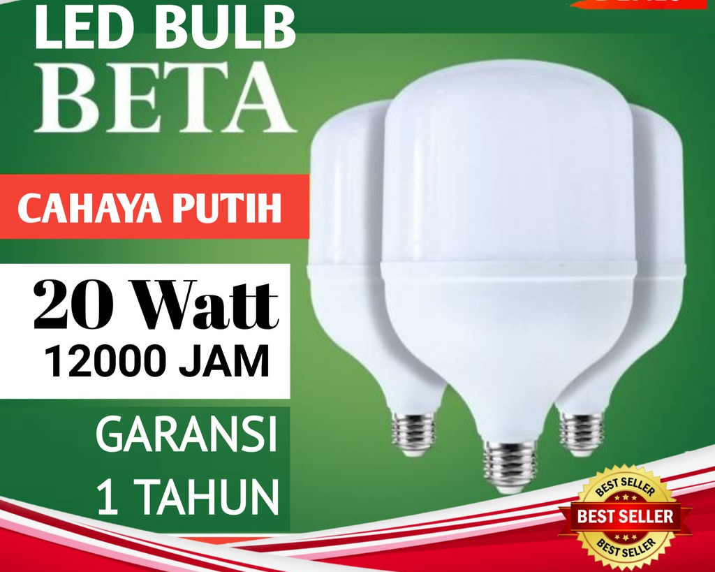 SB Lampu LED BETA Cahaya Putih, bohlam Bergaransi 1 Tahun, 30-60 WATT