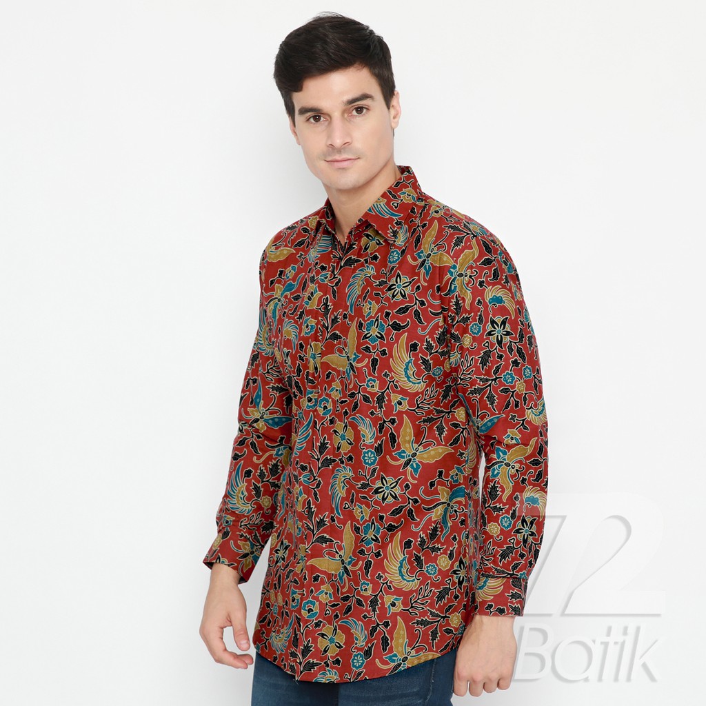 KEMEJA BATIK PRIA Lengan Pendek Premium Motif Kupu Warna Merah Maroon 722974 Cap 72 - Baju Kemeja Atasan Pakaian Setelan Batik Pria Cowok Laki Laki Remaja Keluarga Kantor Lengan Pendek Modern Slimfit Slim Fit Premium Kekinian