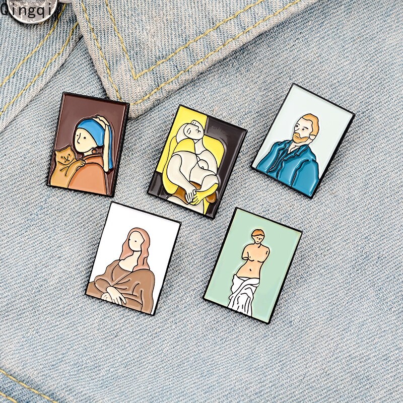 Bros Pin Enamel Desain Kartun Lukisan Minyak Van Gogh Venus Untuk Kerah Kemeja