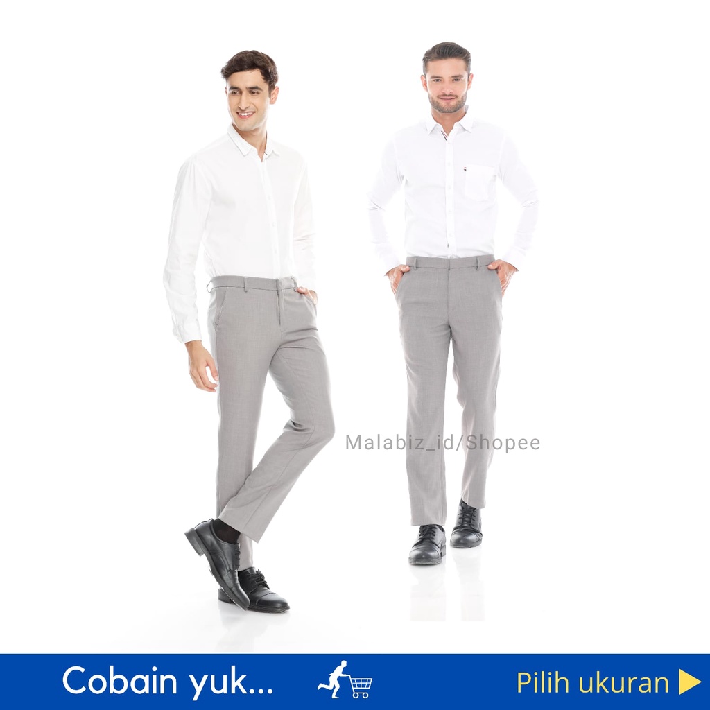 BENEDICT - Celana Formal Pria Slim Fit Warna Abu Muda Model Basic Standar Untuk Kerja Kantoran bahan Stretch Malabiz Panjang