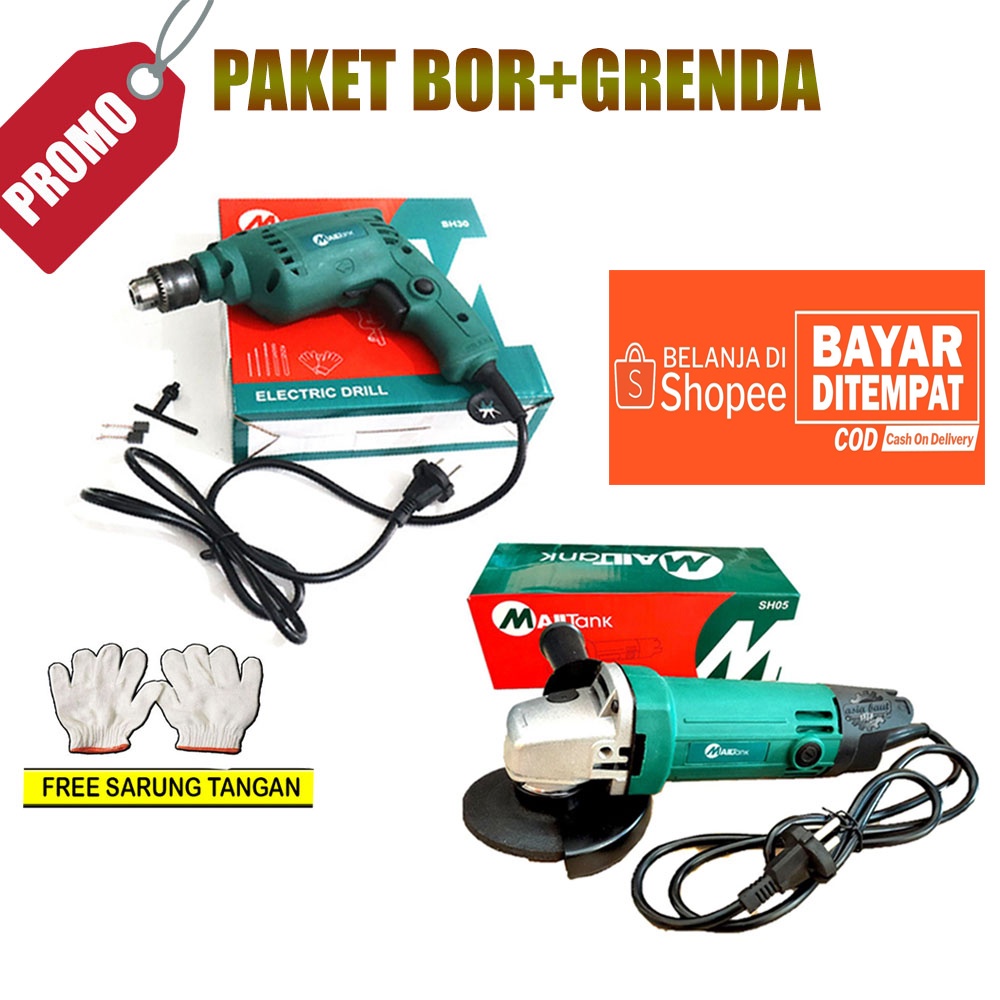 PAKET RYU/RETTO MESIN BOR / DRILL 10MM DAN RYU GERINDA /GURINDA TANGAN 100-3 FREE 3 MATA GERINDA