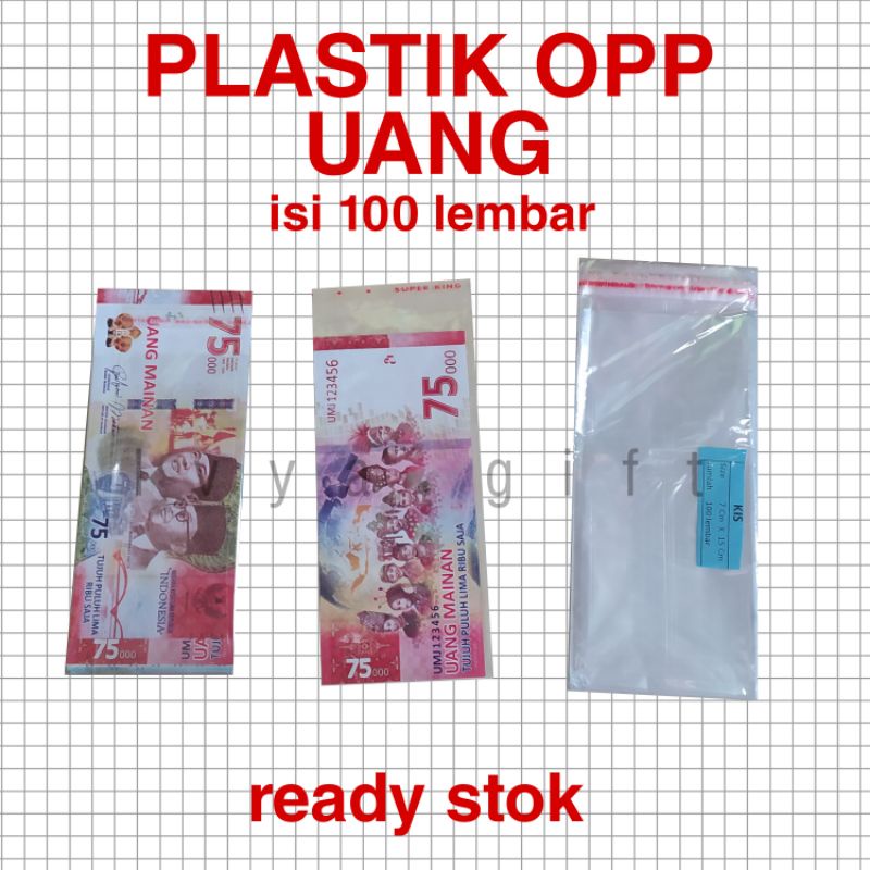 [ADD003] Plastik opp uang ukuran 7x15cm transparan plus perekat