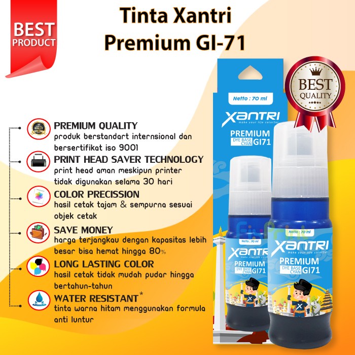 Tinta Xantri Premium GI71 GI-71 Black Pigment 135ml, Printer Canon PIXMA G1020 G2020 G3020 G3060