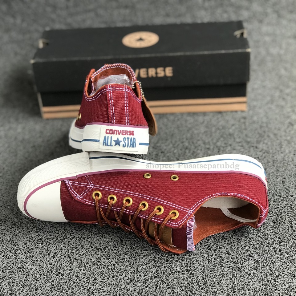 (BAYAR DITEMPAT) Converse Premium Tali Tan Low Maroon