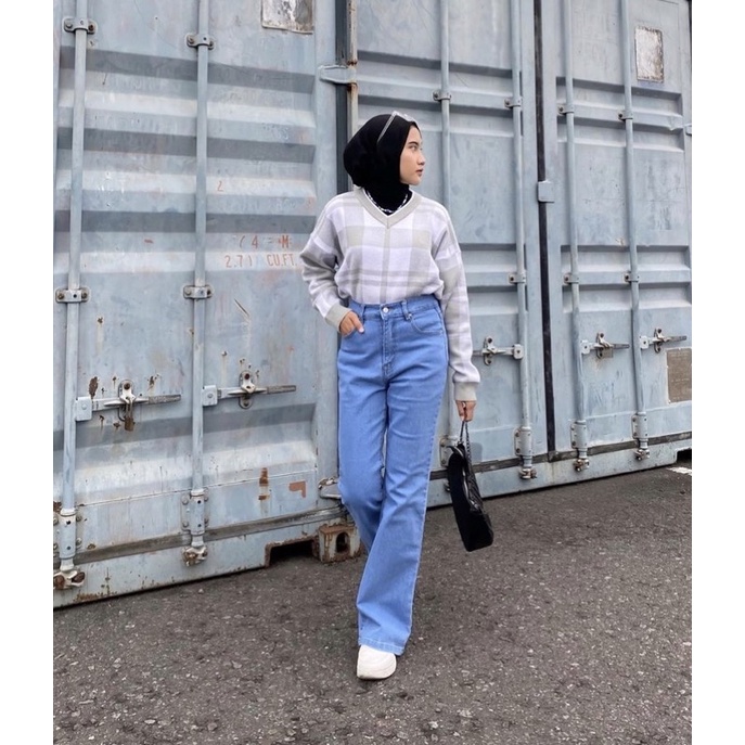 Highwaist Kulot Jeans Wanita Loose