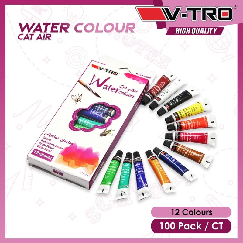 VTRO - CAT AIR 12 WARNA / WATERCOLOR WATERCOLOUR / CAT ACRYLIC PAINT 12 COLOURS SET