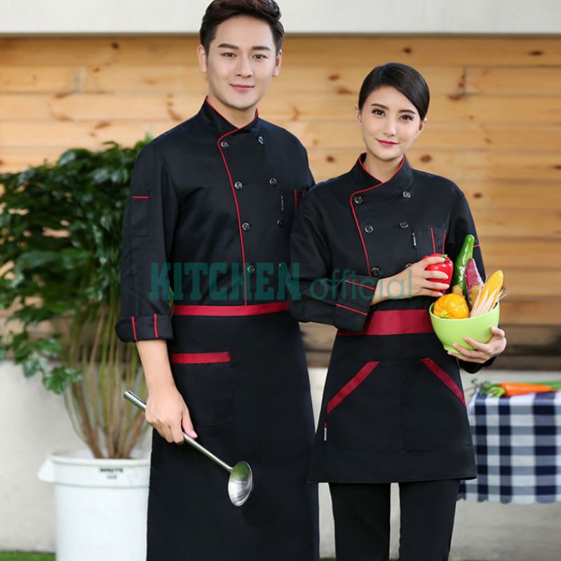 KITCHEN.Official Baju Kameja Koki Chaf Seragam Masak Jacket Lengan Panjang Unisex Pria Wanita