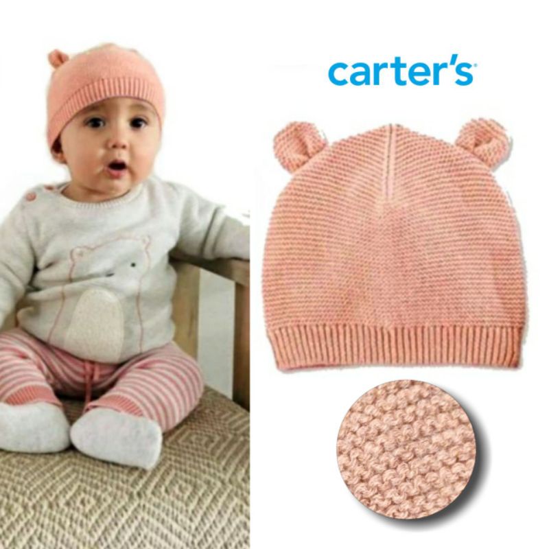 Size 6, 9, 12 bulan. Topi Hat, Kupluk Beanie Anak Bayi - Carter's, Janie & J*ck, Polo Ralph Laure*-Coral Bear Beanie