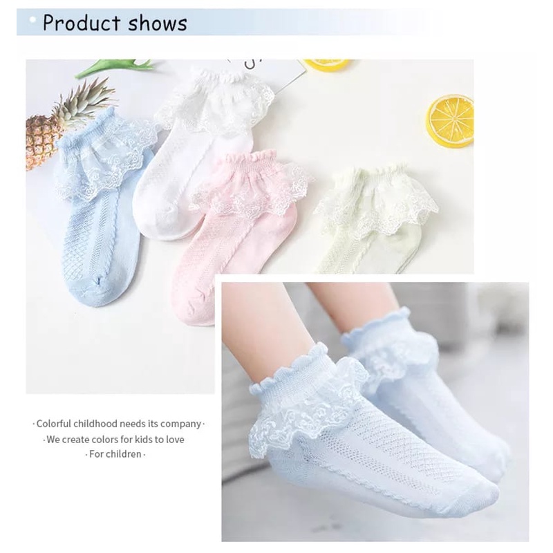 (Pimenova) kaos kaki anak renda polos kaos kaki anak renda korea , kids socks renda bunga halus