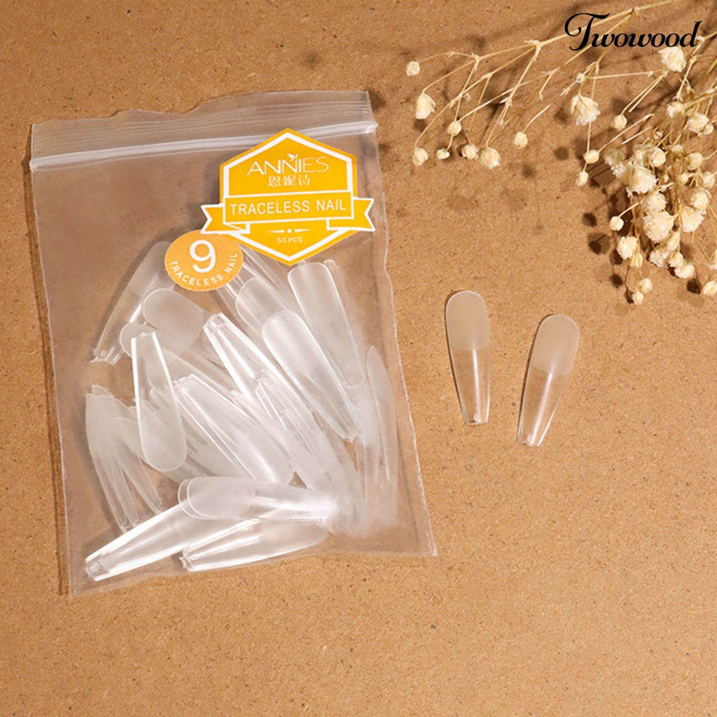 Twowood 50Pcs / Kantong Kuku Palsu Transparan Ultra Tipis Bentuk T Tahan Lama Untuk Nail Art Wanita