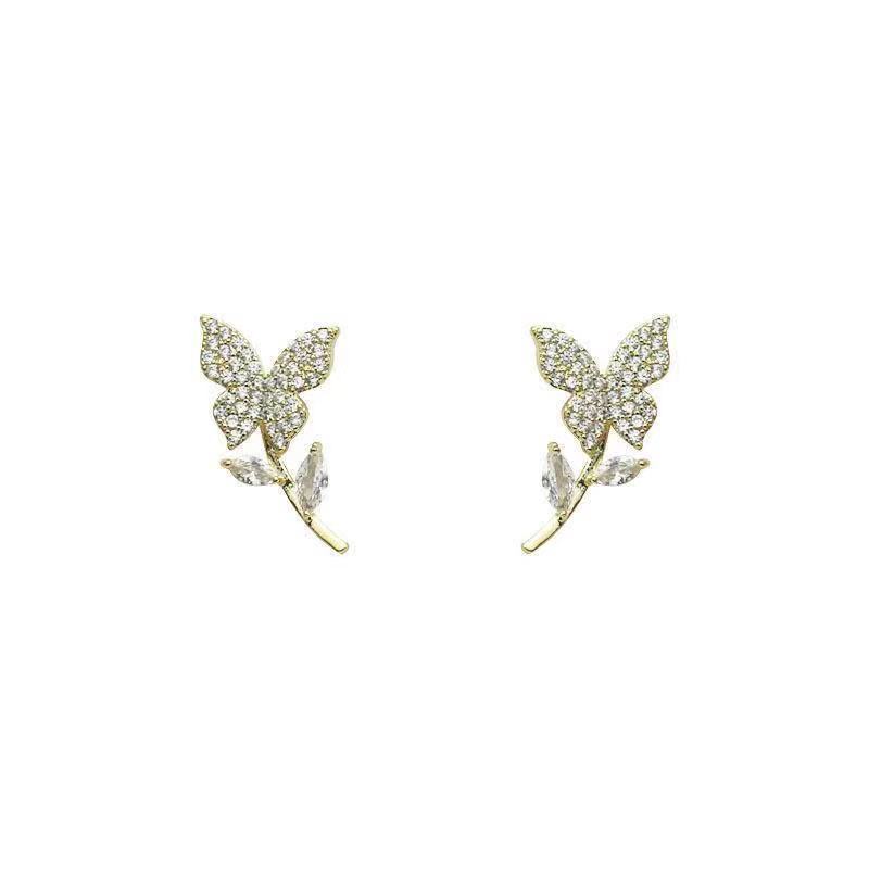 Korea anting-anting elegan 925 perak pin anting-anting trendi butterfly penuh diamond anting-anting