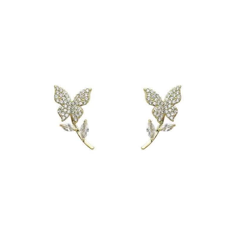 Korea anting-anting elegan 925 perak pin anting-anting trendi butterfly penuh diamond anting-anting