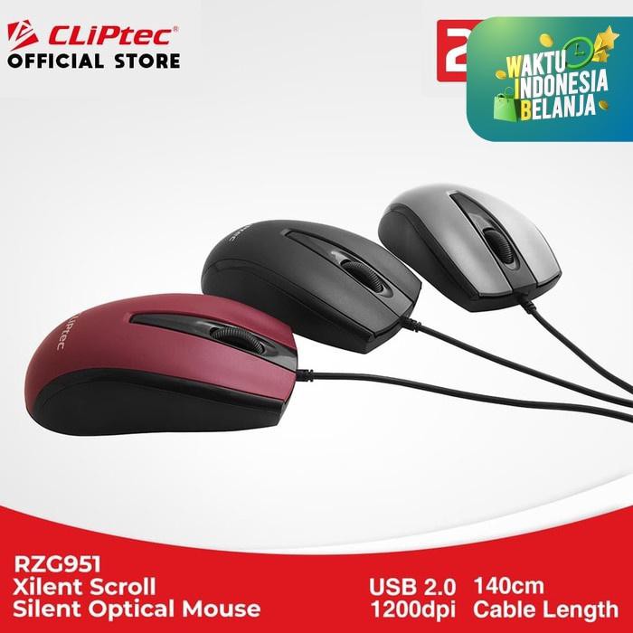 CLIPtec RZS951 Xilent / Silent Scroll USB Optical Mouse 1200dpi Promo - Maroon