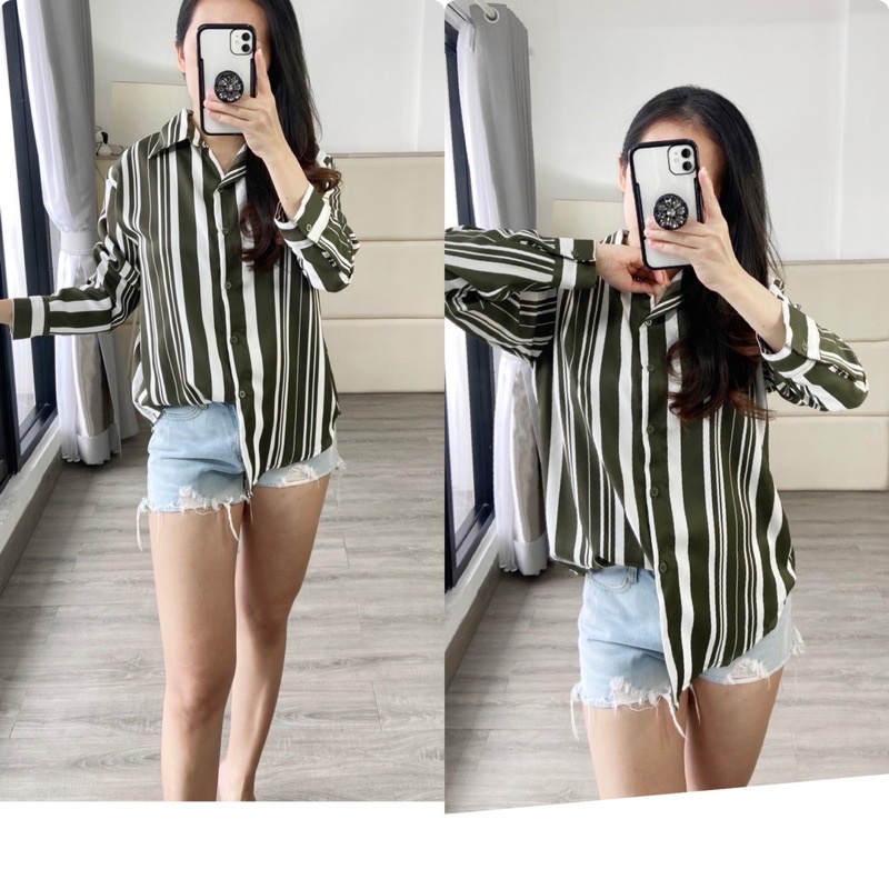 kemeja salur Ld 110 / kemeja wanita / kemeja kerja / kemeja fashion salur