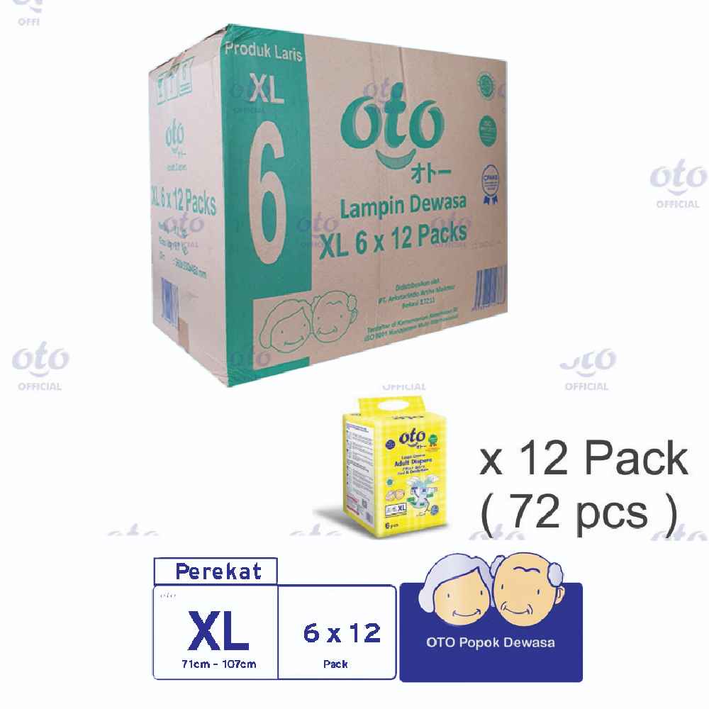 popok dewasa - kesehatan, diapers, perekat  RAK - OTO Diapers Adult  Popok Dewasa model Perekat ukuran XL - isi 6 pcs x 12 1 DUS