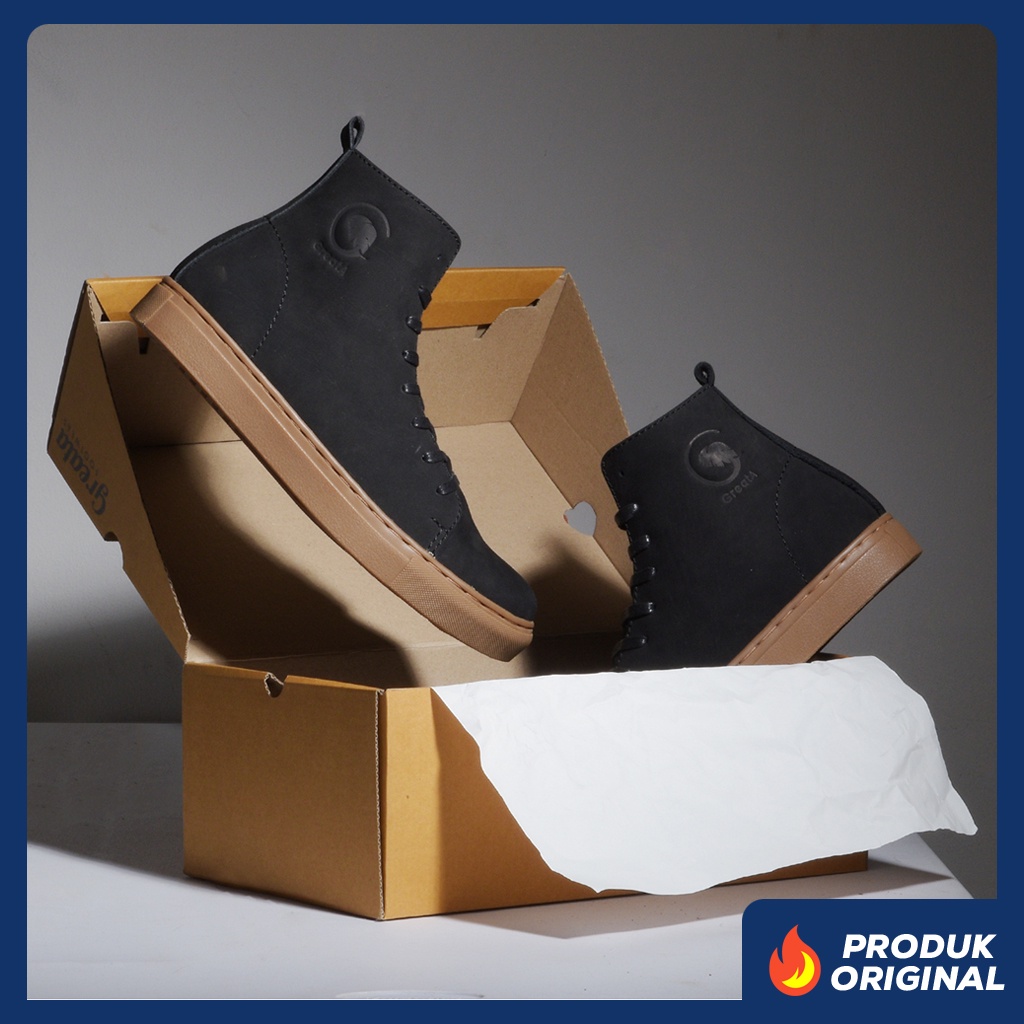 MAGNUS BLACK ORIGINAL x GREATA Sepatu Kulit Sapi Asli Pria Boots Hitam Casual Semi Formal Vintage Klasik Jalan Hangout Kuliah Kerja Kantor Gum Sole Classic Boot Genuine Leather Shoes Bikers Touring Men Footwear Big Size Ukuran Besar Jumbo 44 Keren Branded