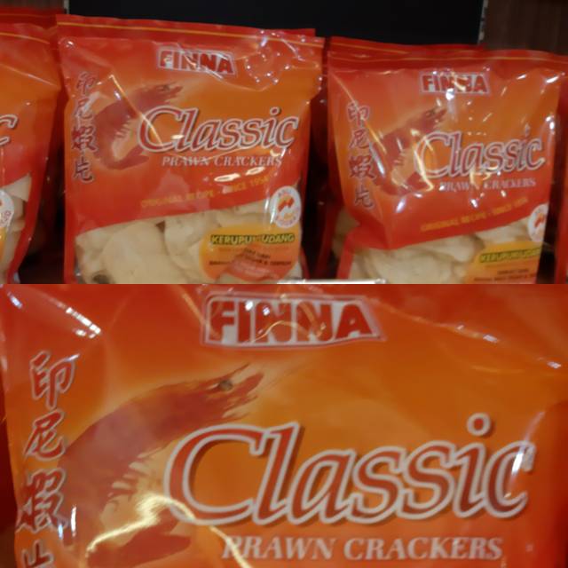 

Finna Classic Prawn Crackers**Kerupuk udang Finna bentuk oval pipih**keropok Udang Finna 500Gram
