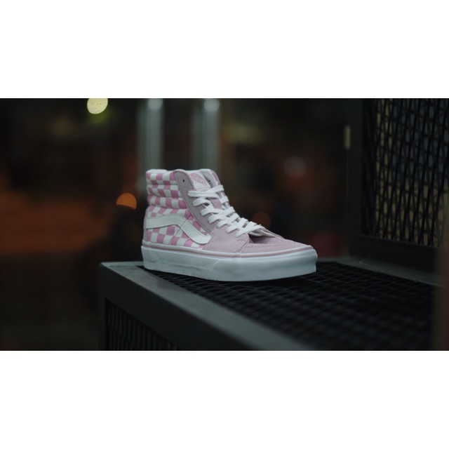 Sepatu wanita vans SK8 HI checker pink original BNWB