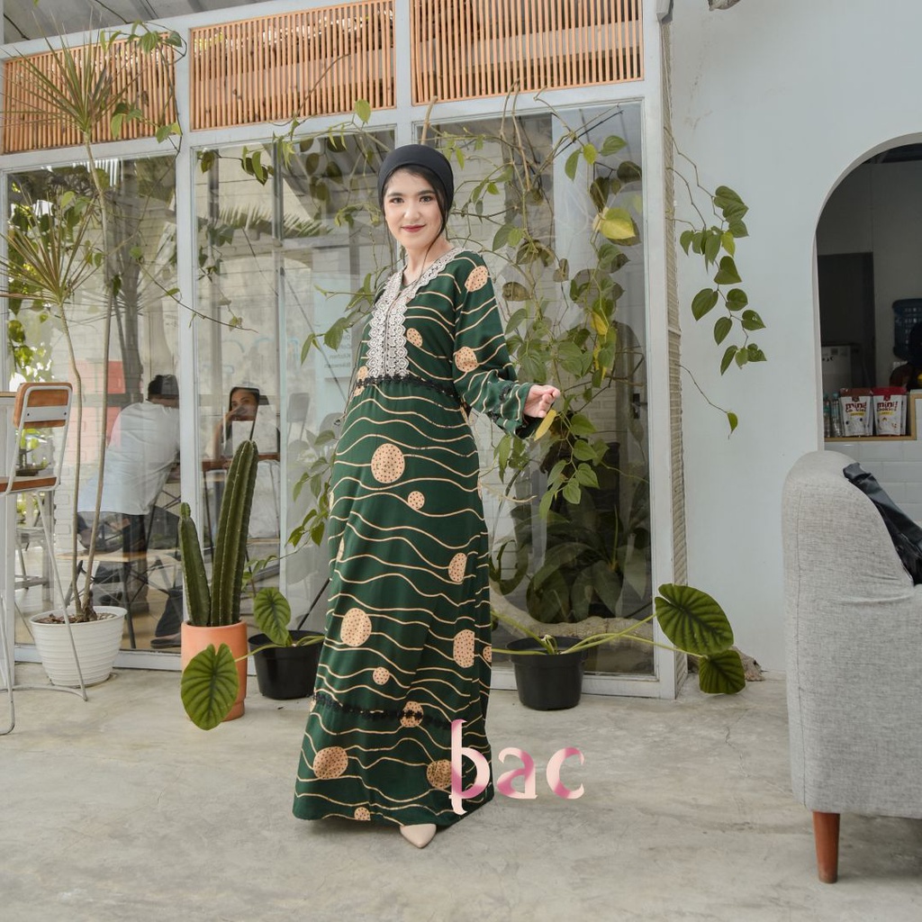 Home dress Rayon Premium Daster Panjang Lengan Panjang Arabian Resleting Depan Tali Samping ~ Batik 