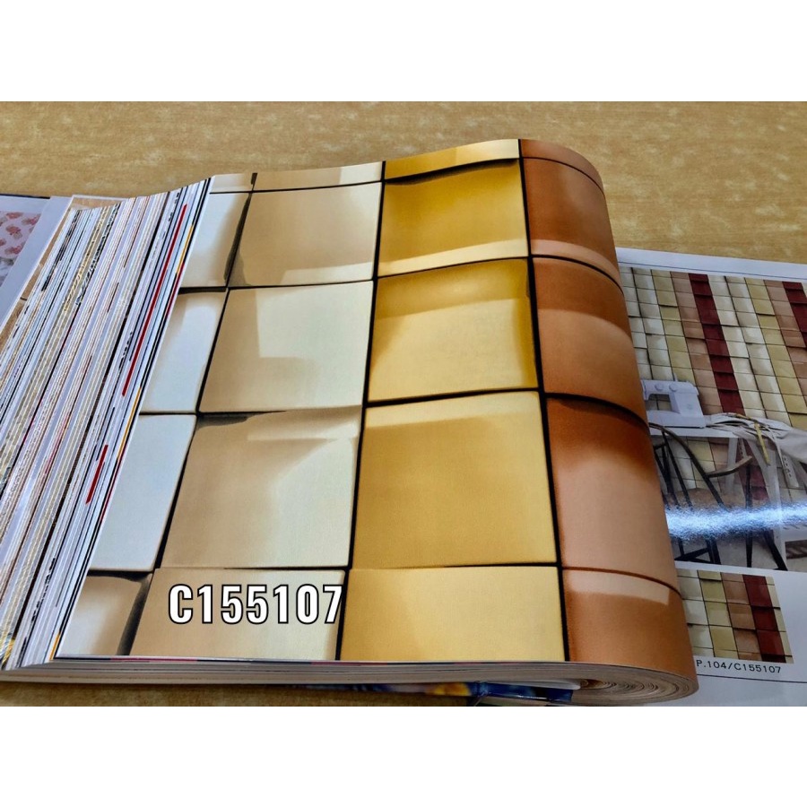 WALLPAPER DINDING MOTIF KOTAK KERAMIK WARNA 3D MODERN CEND
