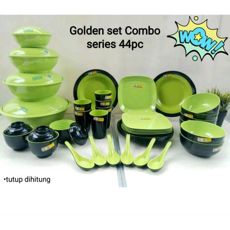 set melamin makan + wadah sayur golden dragon