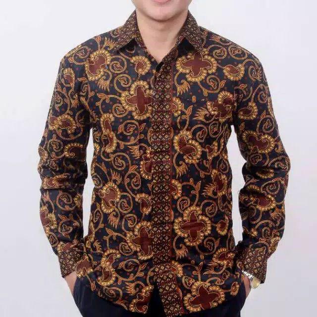Samhadi Batik Sb026 Kenongo Kemeja Tosca Pende Pekalongan Padi M L Xl Sogan Tulis Halus Kemeja Batik