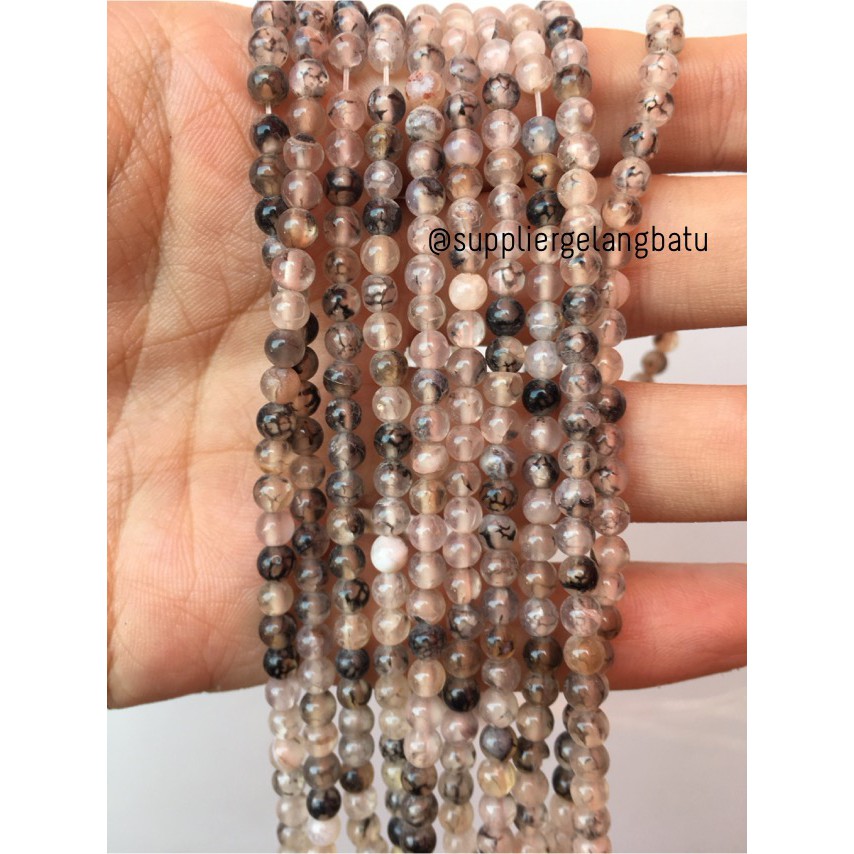 bahan kalung gelang rhodolite dalmantion akik 6mm corak RARE koleksi aksesoris craft fashion grosir