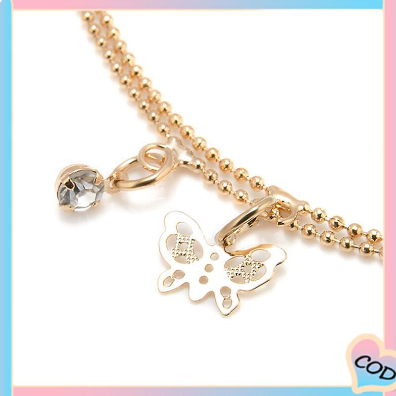 COD❤️ Double Layer Hollow Butterfly Liontin Gelang Kaki Paduan Fashion Sepatu Wanita Yang Indah-A.one