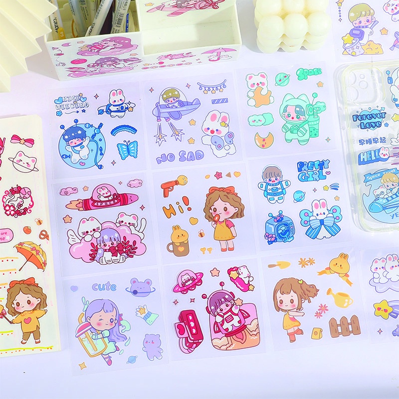 100 Lembar Stiker Motif Kartun Luar Angkasa Anti Air Untuk Dekorasi Diary DIY