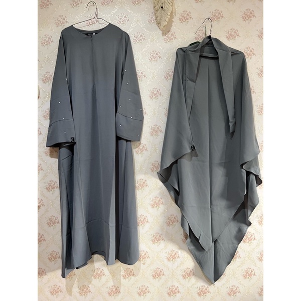 Rana dress pearl white aljenna dan fk long lancip steel grey