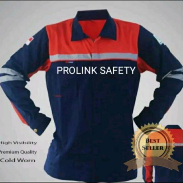 SERAGAM BAJU SAFETY DONGKER MERAH RESLETING KAIN DRILL