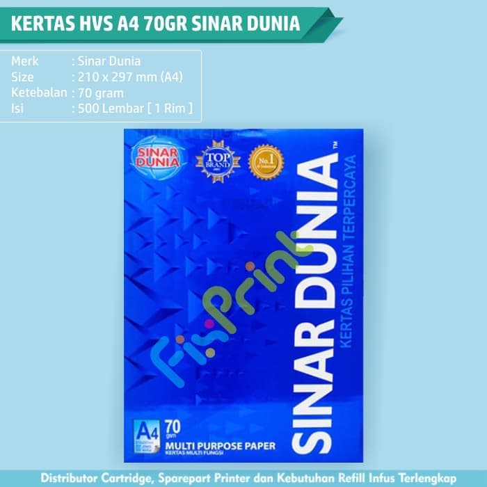 

Kertas HVS A4 70 Gram 70gr Sinar Dunia 500 Lembar SIDU A4 500 Sheets FSB1745