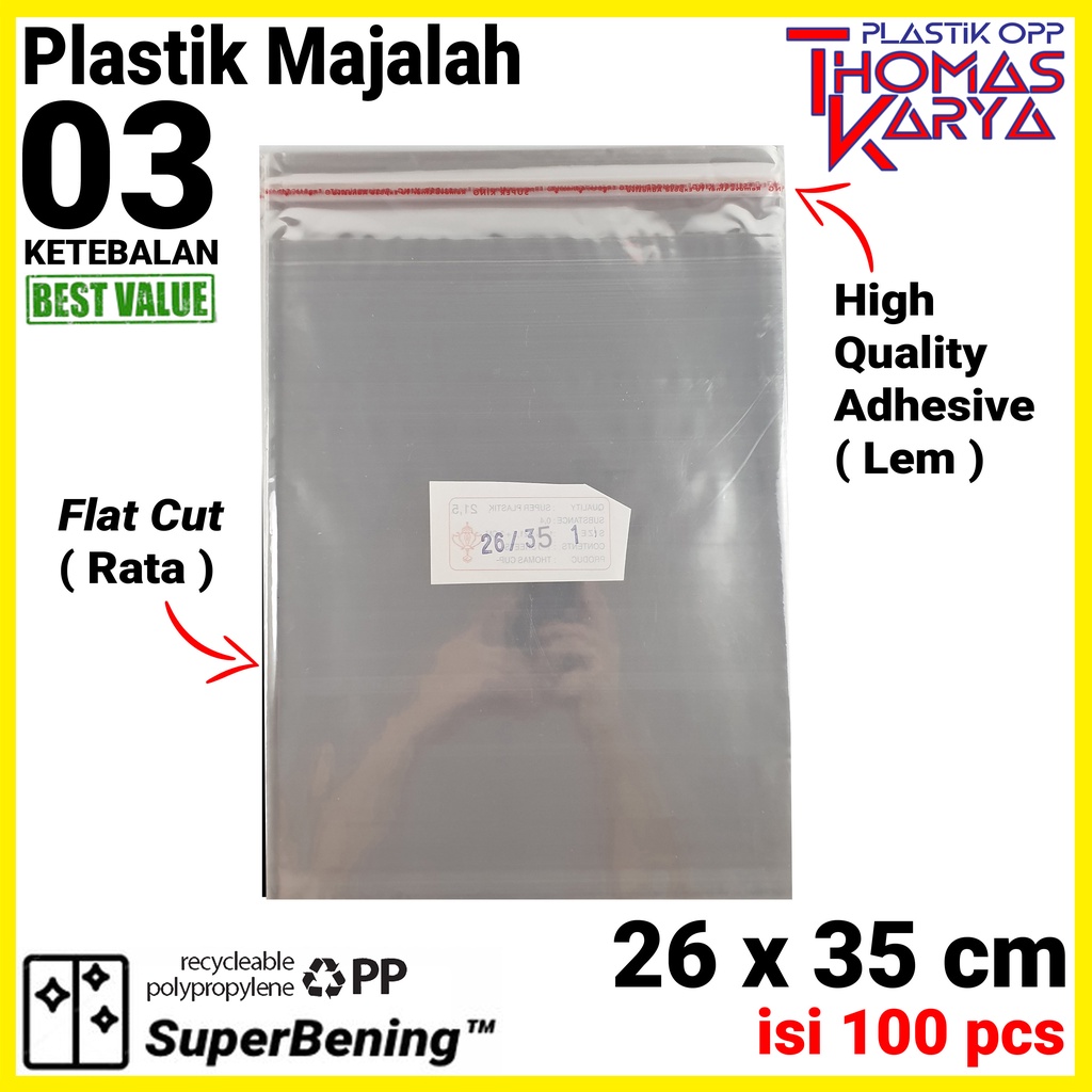 Plastik OPP 26x35 isi 100 Kantong Bening Kemasan Majalah Buku Baju Kaos Sayuran Hidroponik Lem Seal 