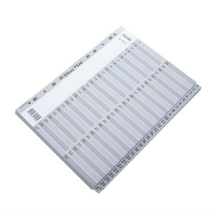 

Buruan Divider Numerical A4 Plastik (1-54 Index) Merk Bantex 6215.05 Hemat